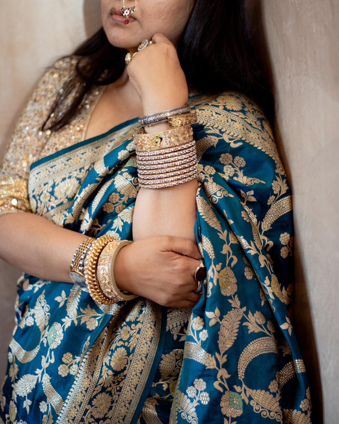 Srividya - Teal Blue Silk Banarasi Saree
