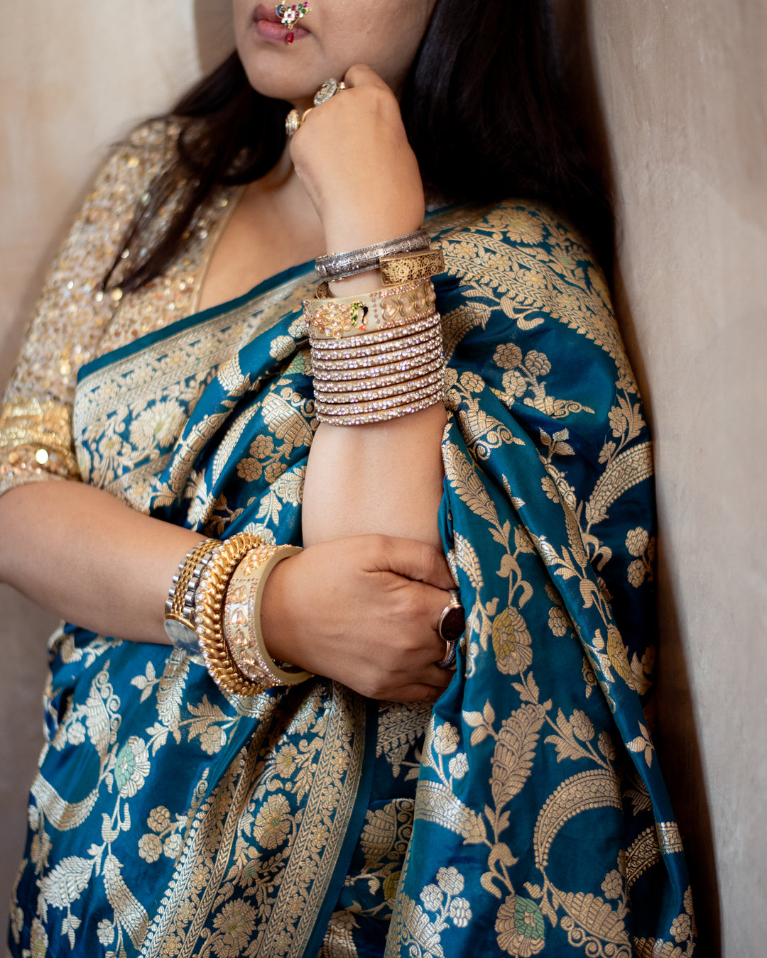 Srividya - Teal Blue Silk Banarasi Saree