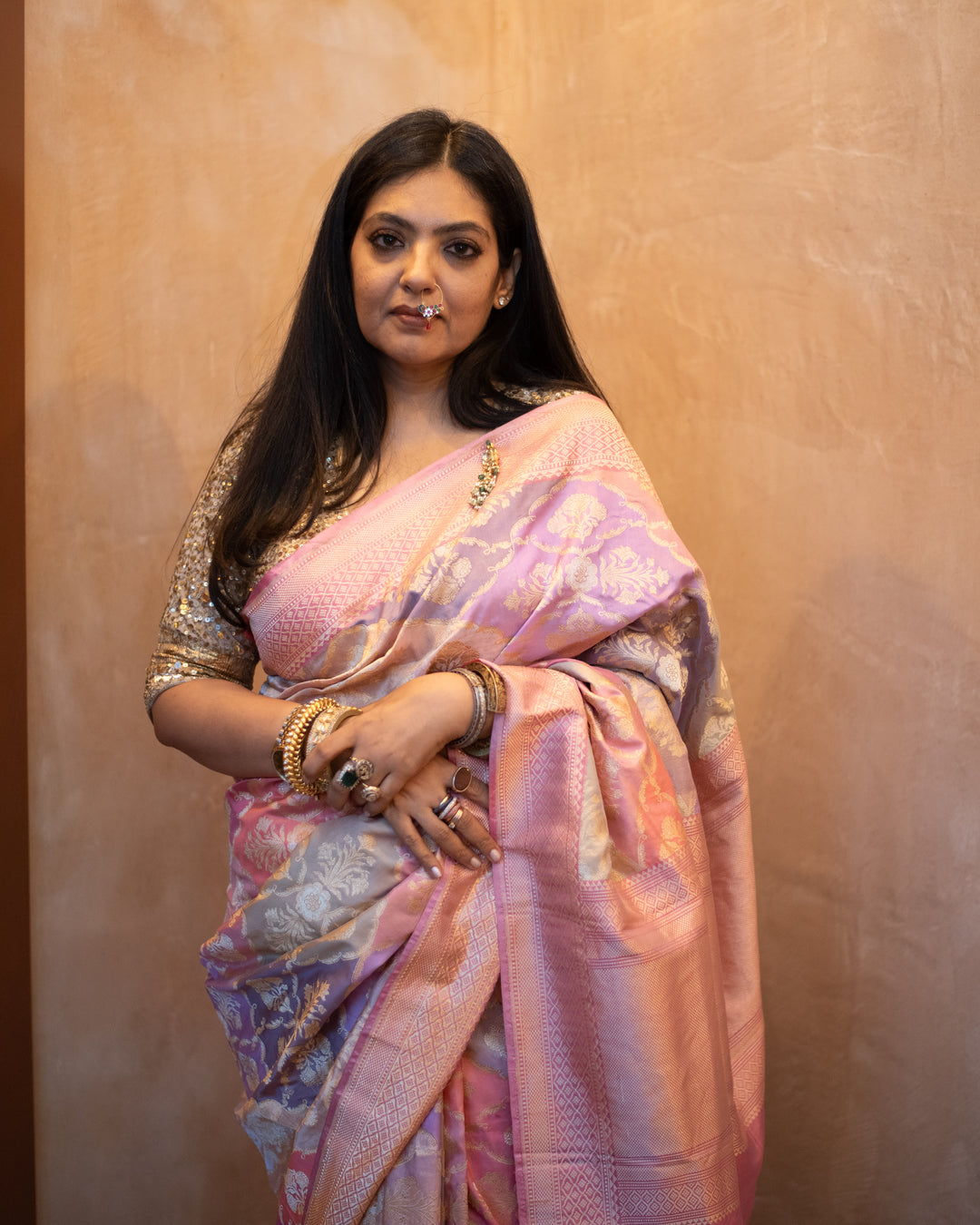 Shriya - Pastel Silk Tissue Rngkaat Banarasi Saree