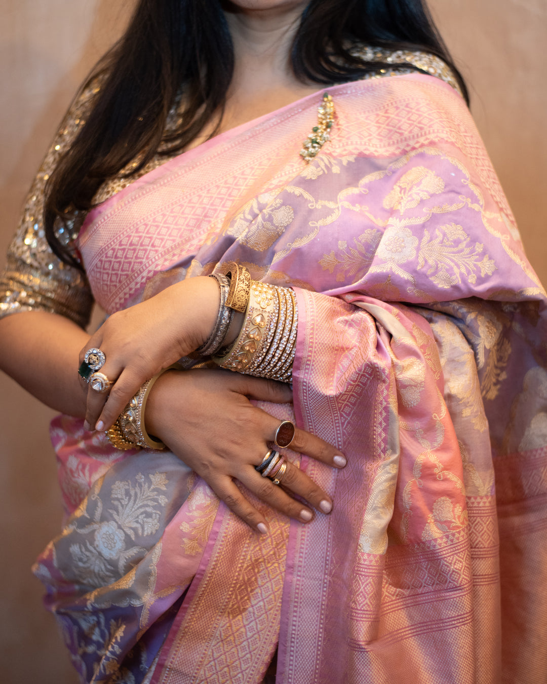 Shriya - Pastel Silk Tissue Rngkaat Banarasi Saree