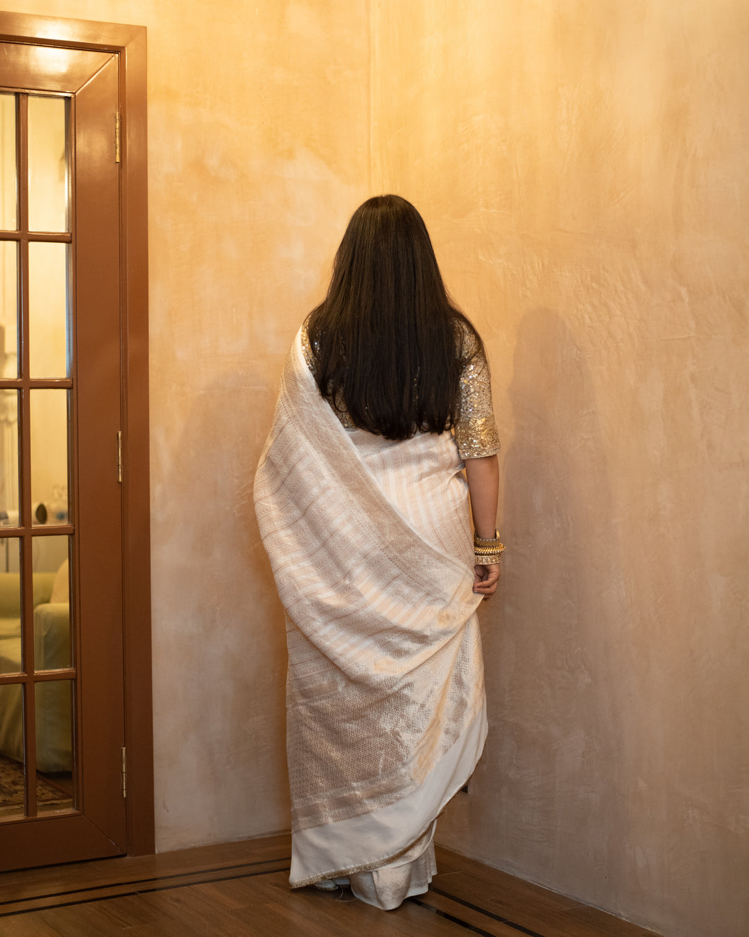 Vasanti - Ivory Georgette Silk Banarasi Saree