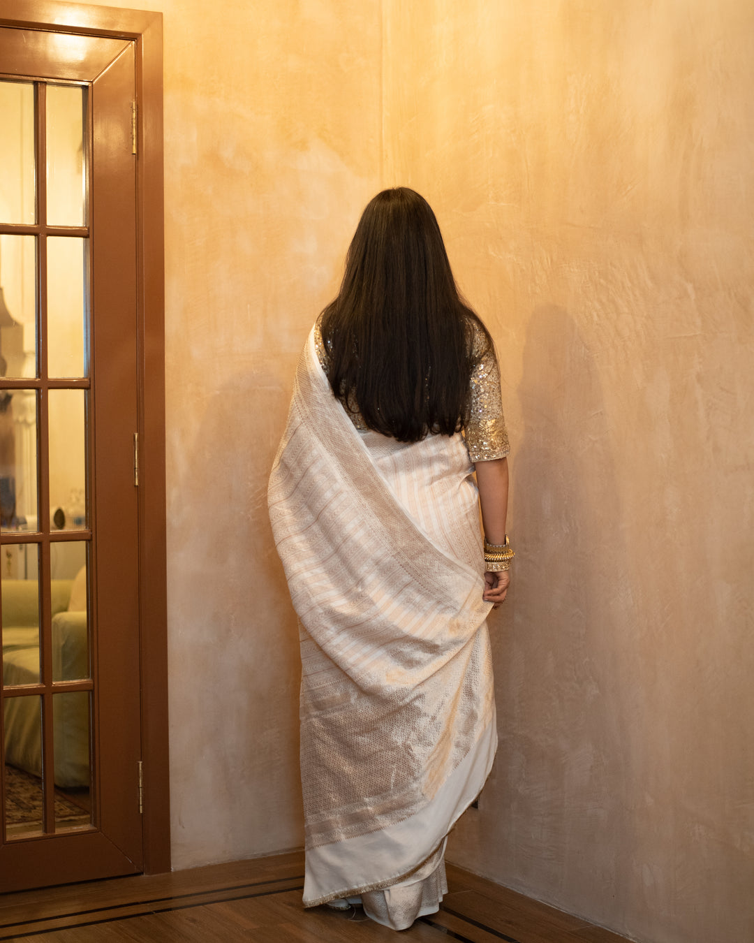 Vasanti - Ivory Georgette Silk Banarasi Saree