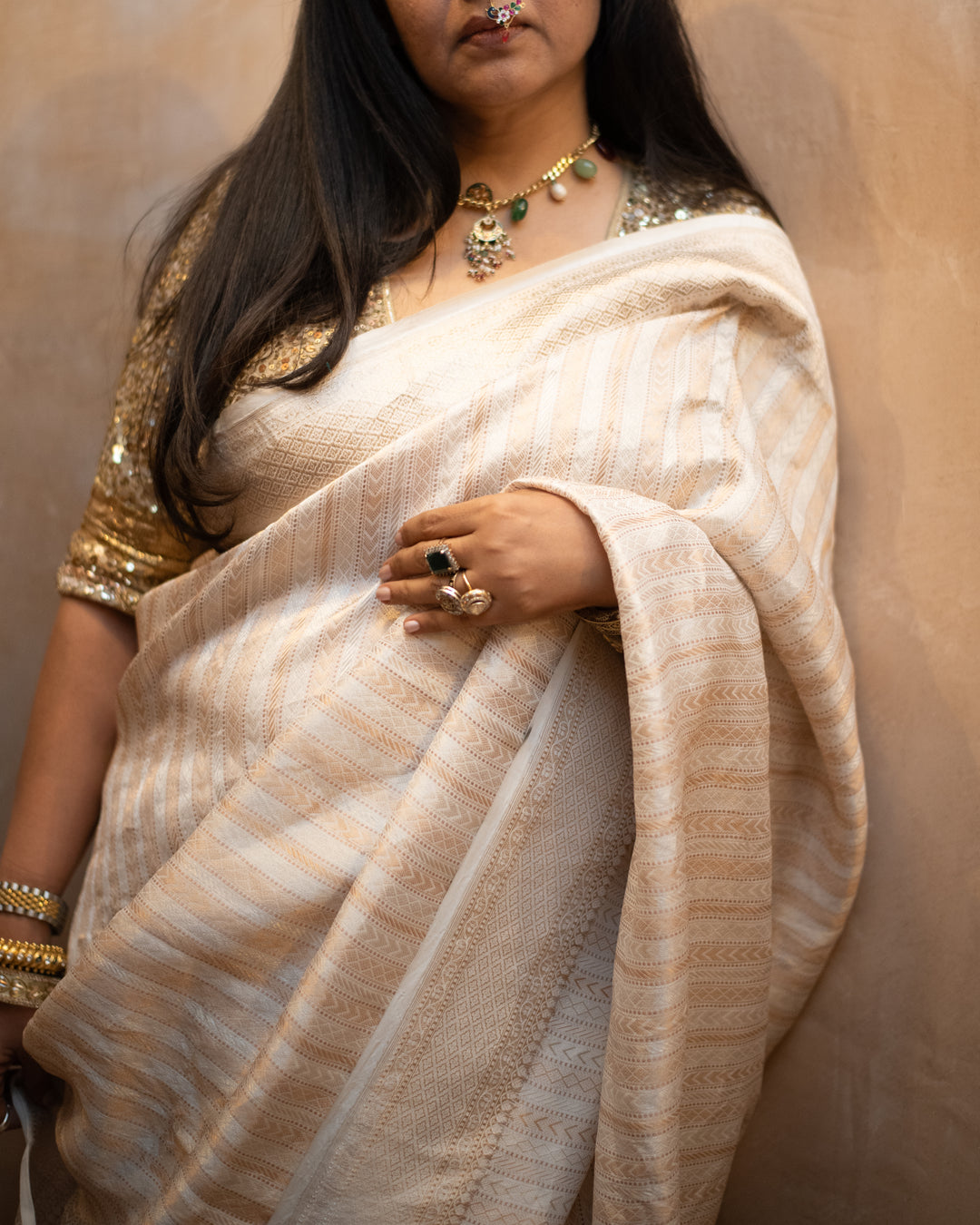 Vasanti - Ivory Georgette Silk Banarasi Saree
