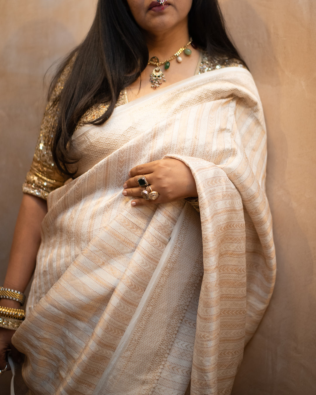 Vasanti - Ivory Georgette Silk Banarasi Saree