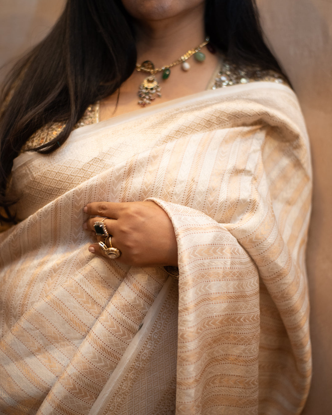 Vasanti - Ivory Georgette Silk Banarasi Saree