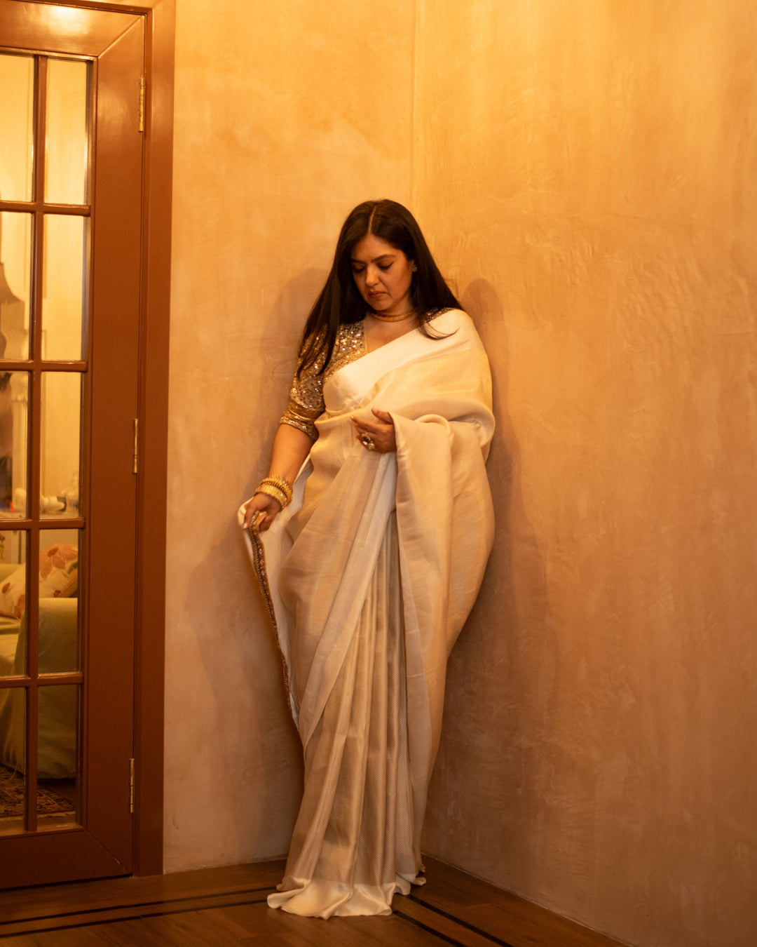 Chandrika - Ivory Silk Banarasi Mashroo Saree