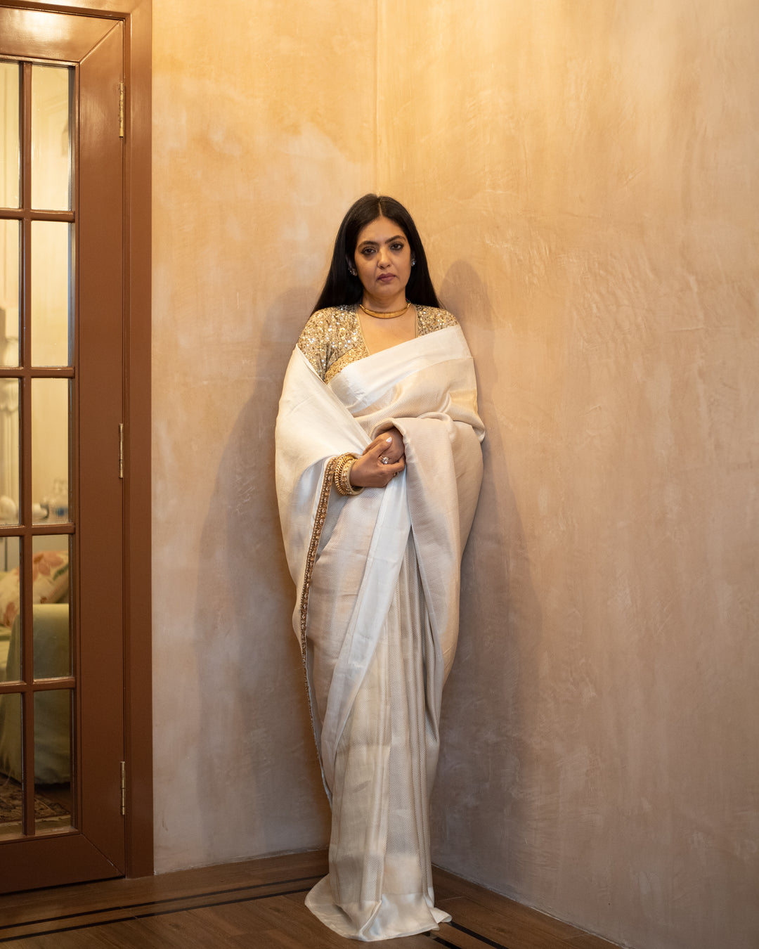 Chandrika - Ivory Silk Banarasi Mashroo Saree