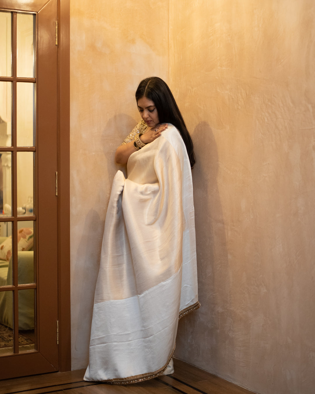 Chandrika - Ivory Silk Banarasi Mashroo Saree