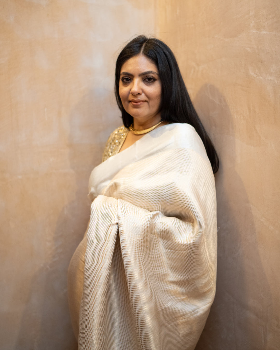 Chandrika - Ivory Silk Banarasi Mashroo Saree