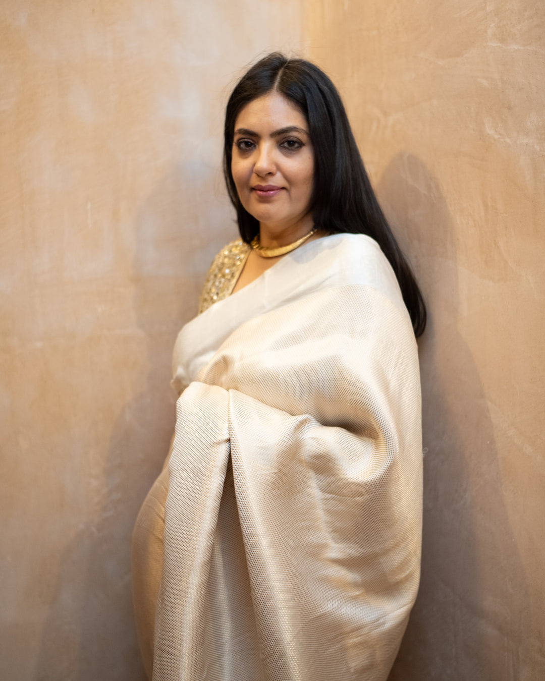 Chandrika - Ivory Silk Banarasi Mashroo Saree