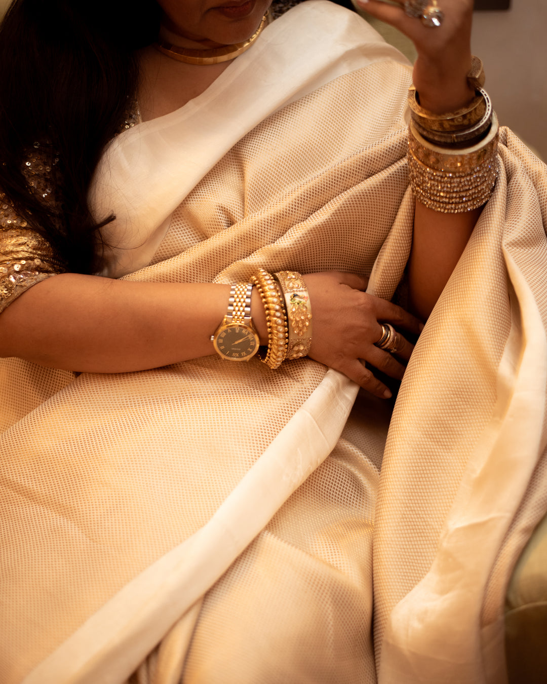 Chandrika - Ivory Silk Banarasi Mashroo Saree