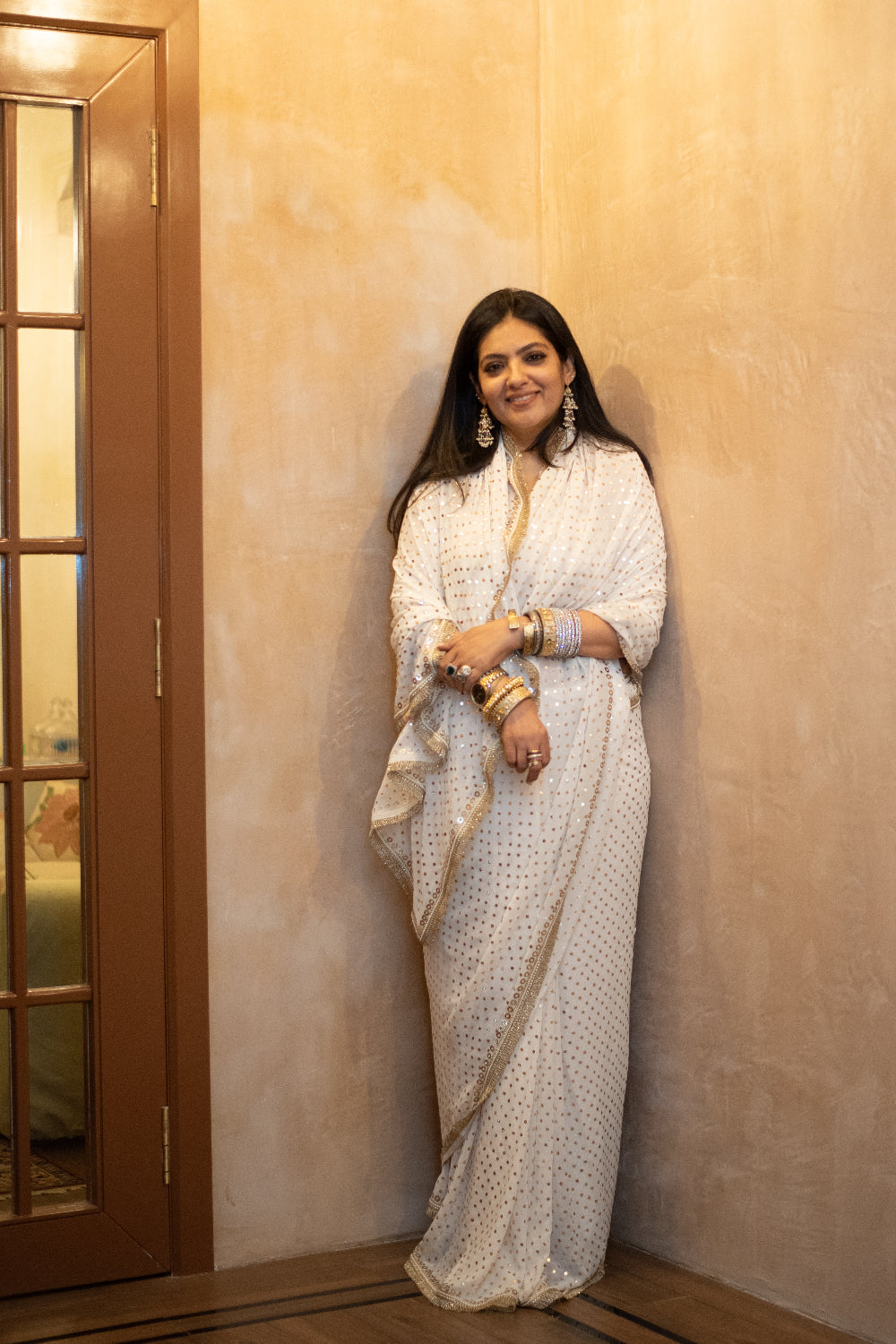 Ojasvi - Ivory Georgette Silk Mukaish Saree