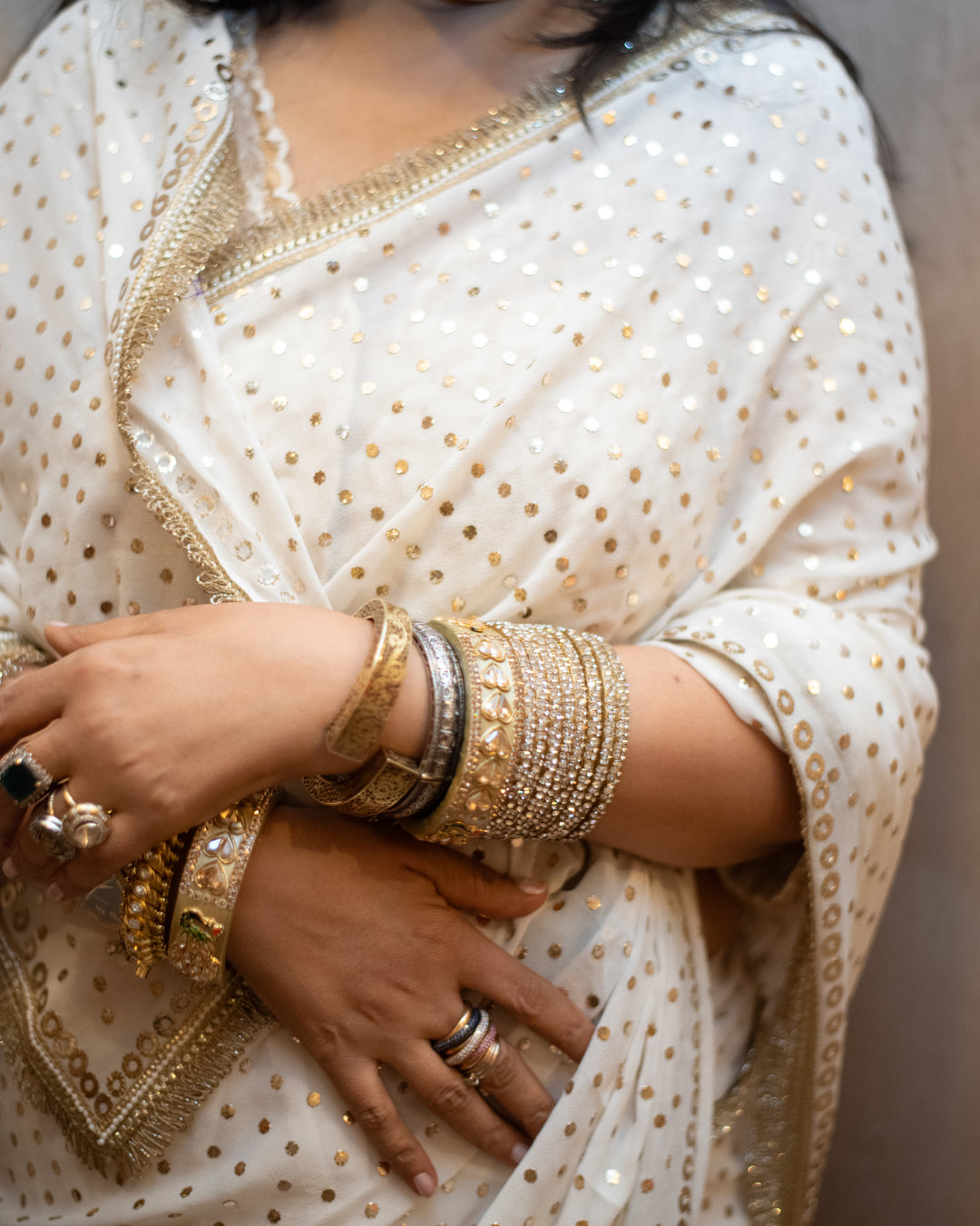 Ojasvi - Ivory Georgette Silk Mukaish Saree