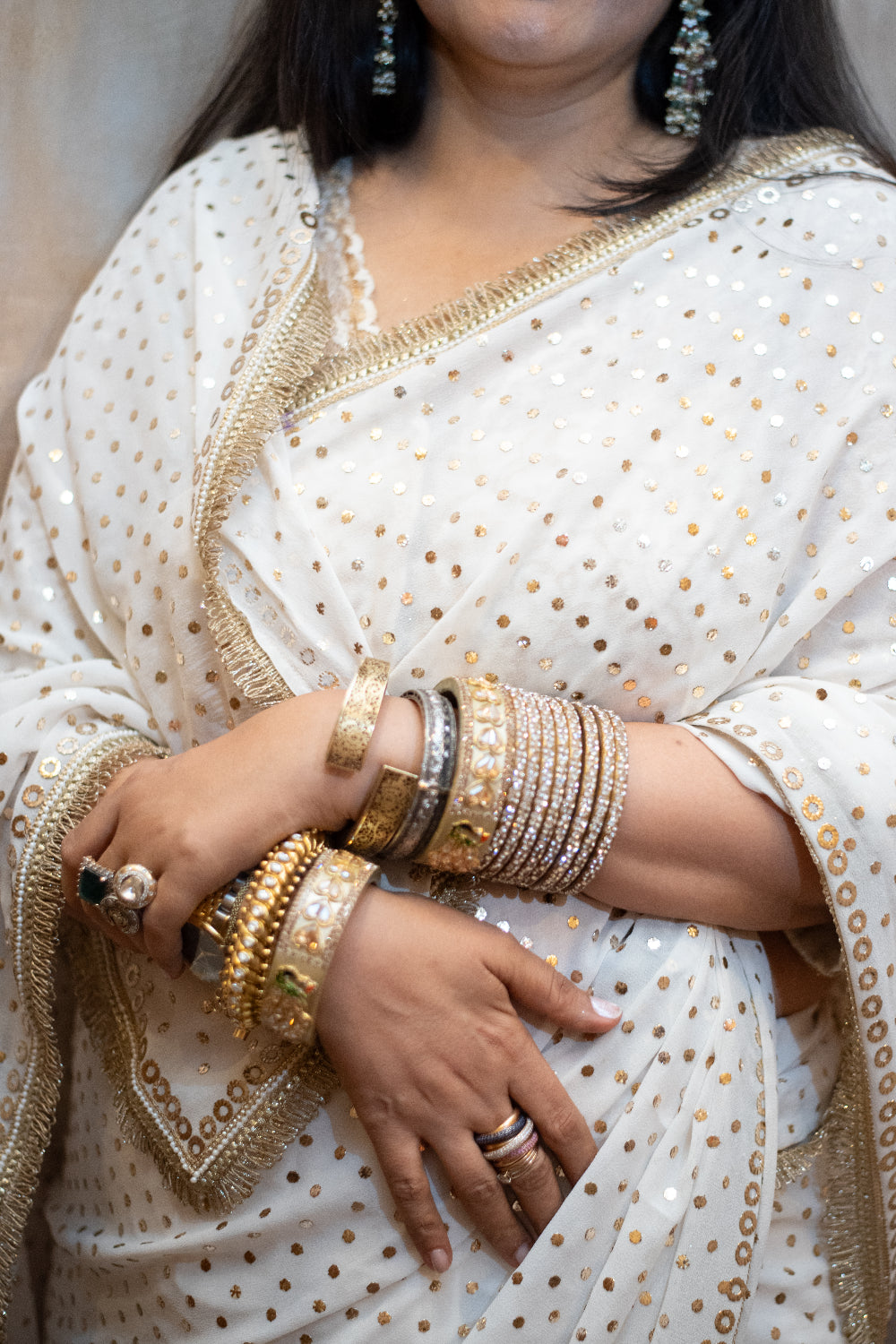 Ojasvi - Ivory Georgette Silk Mukaish Saree