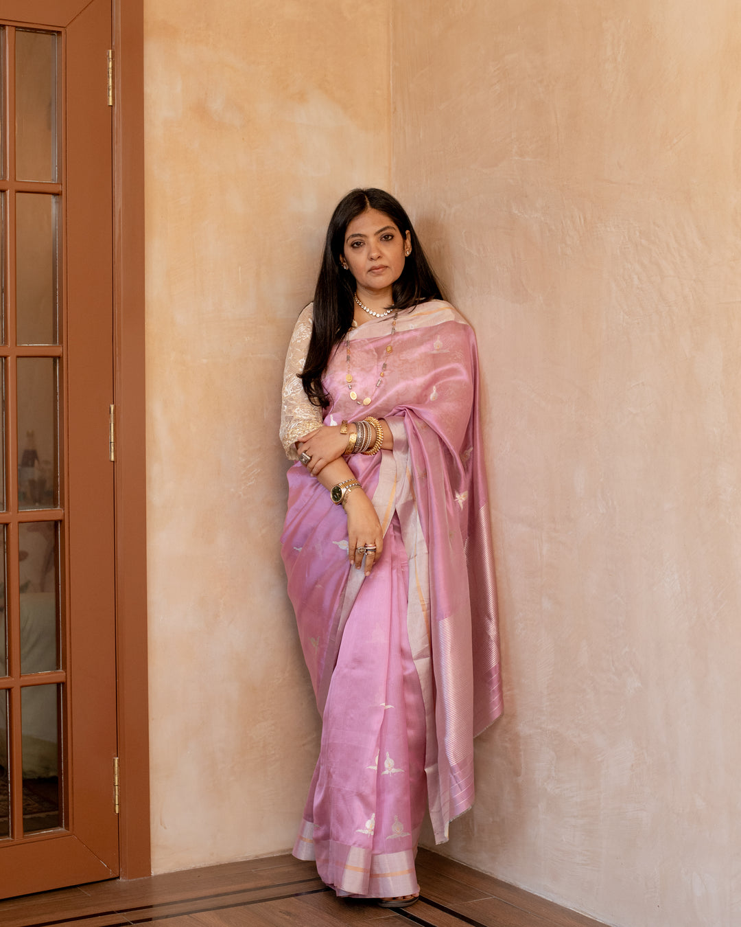 Prisha - Light Pink Silk Tissue Chanderi Saree