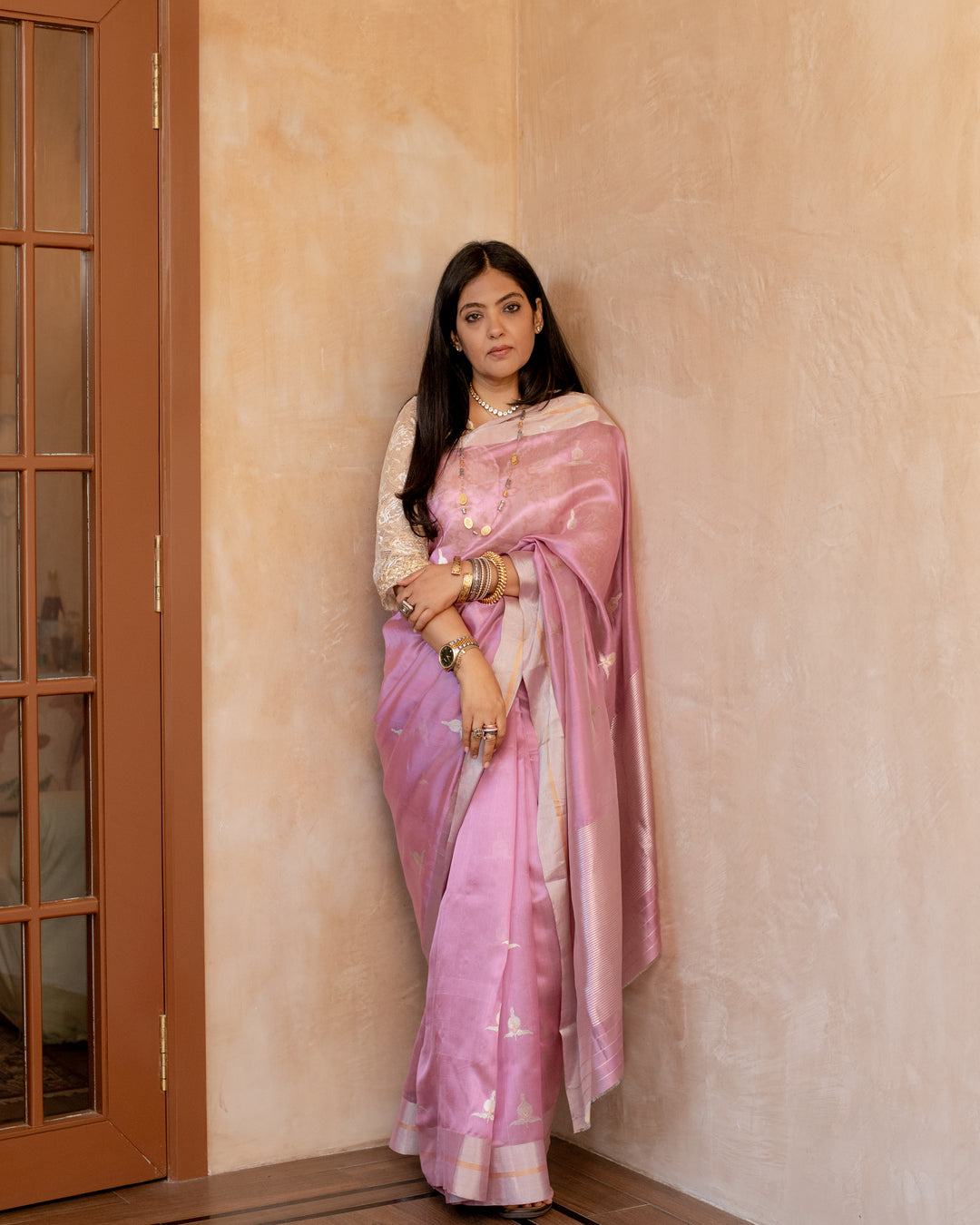 Prisha - Light Pink Silk Tissue Chanderi Saree