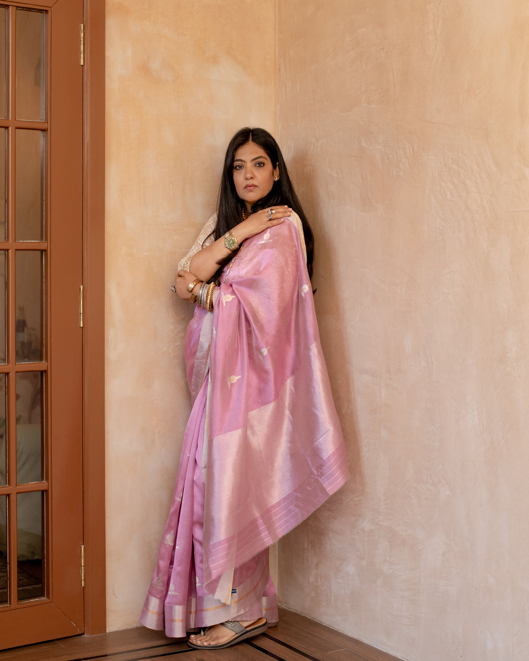Prisha - Light Pink Silk Tissue Chanderi Saree