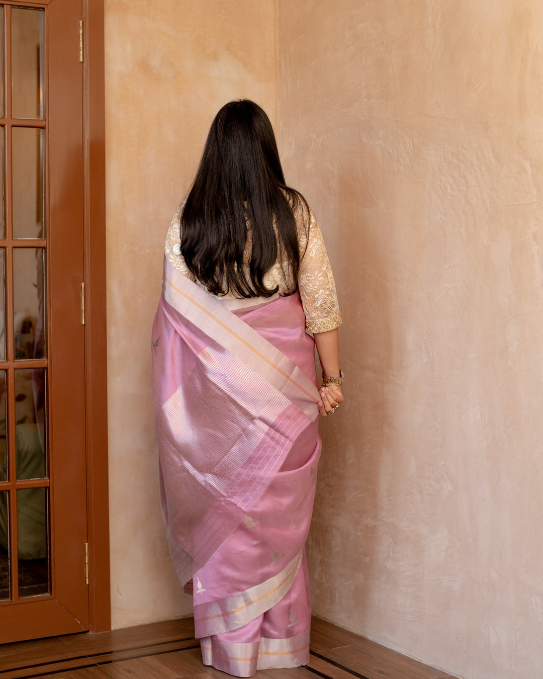 Prisha - Light Pink Silk Tissue Chanderi Saree