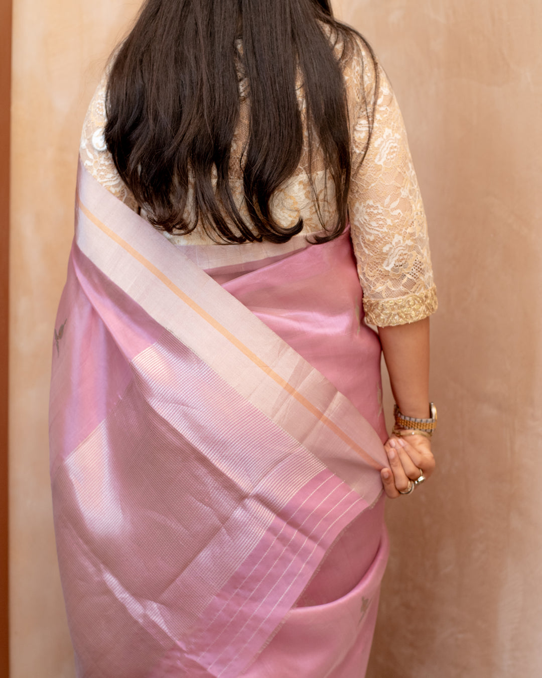 Prisha - Light Pink Silk Tissue Chanderi Saree