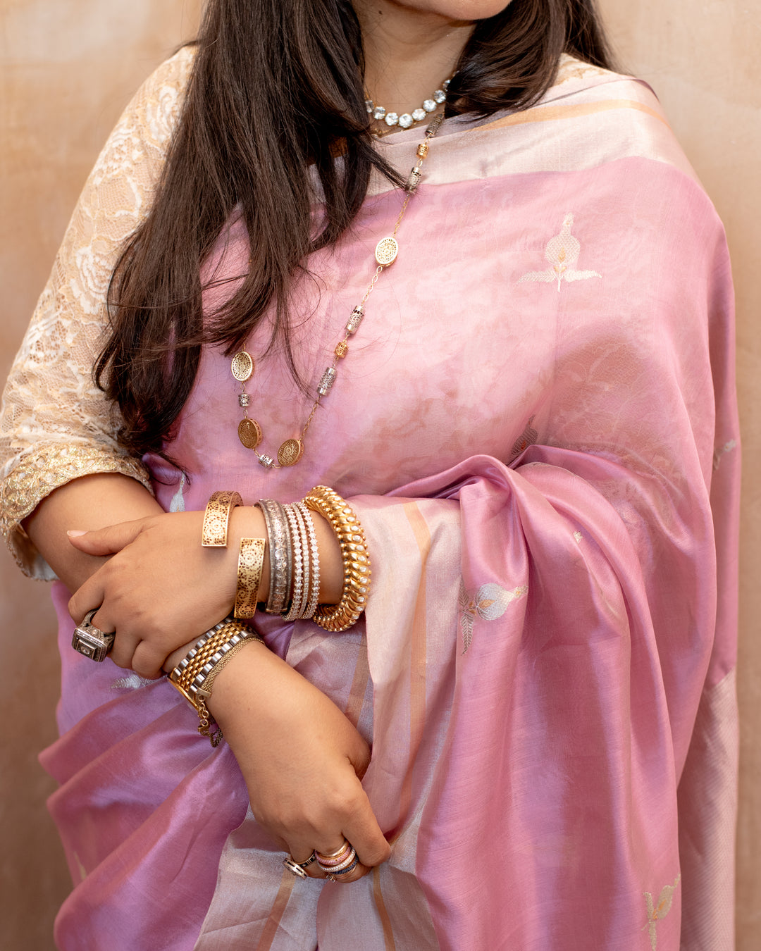 Prisha - Light Pink Silk Tissue Chanderi Saree