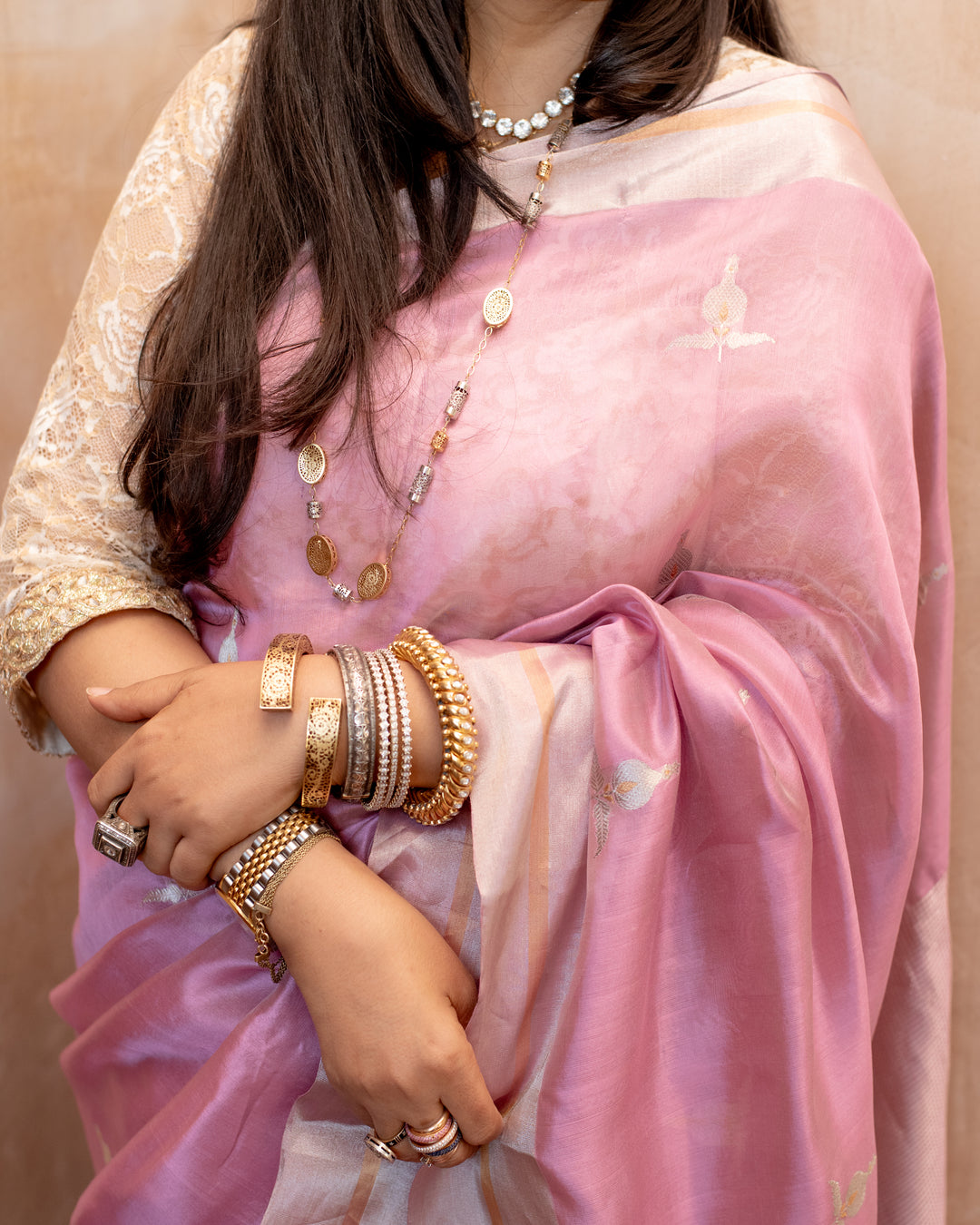 Prisha - Light Pink Silk Tissue Chanderi Saree