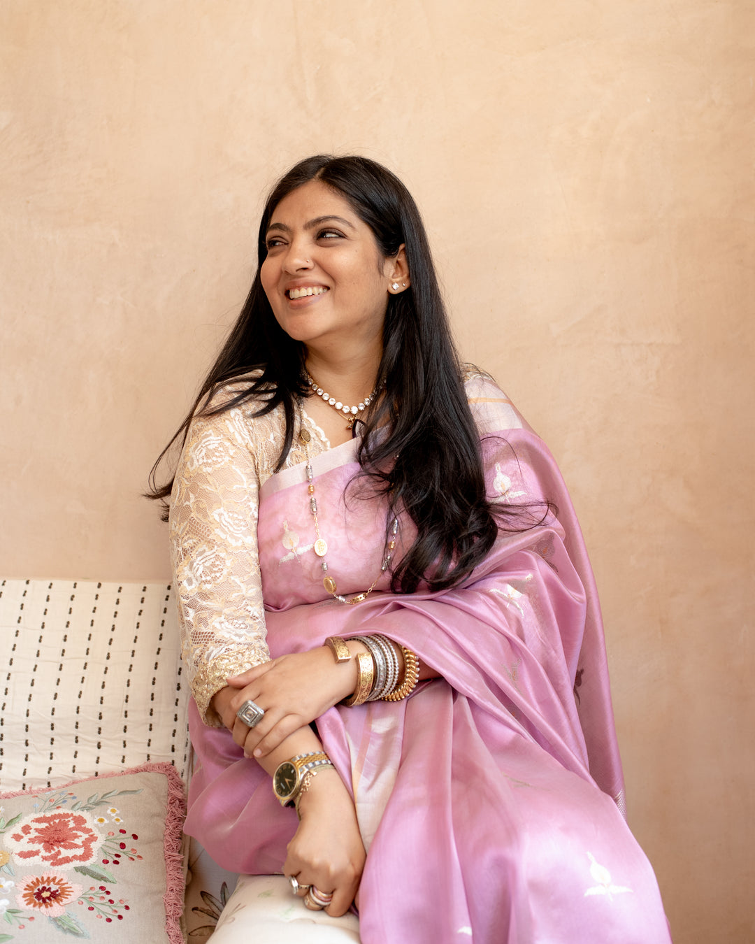 Prisha - Light Pink Silk Tissue Chanderi Saree