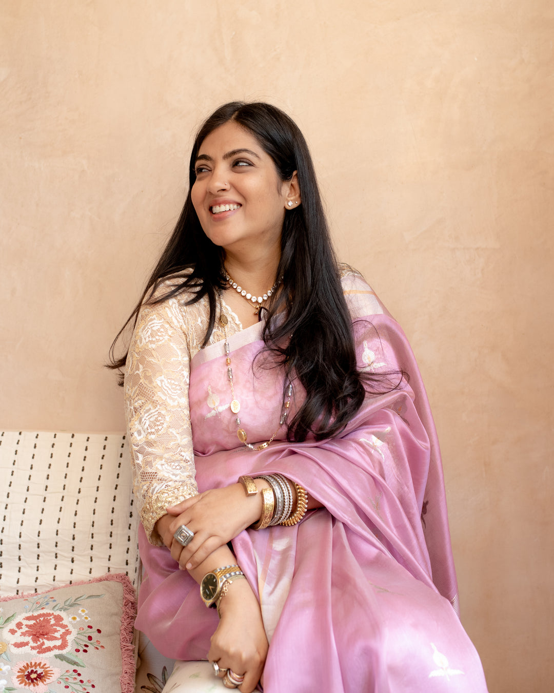 Prisha - Light Pink Silk Tissue Chanderi Saree