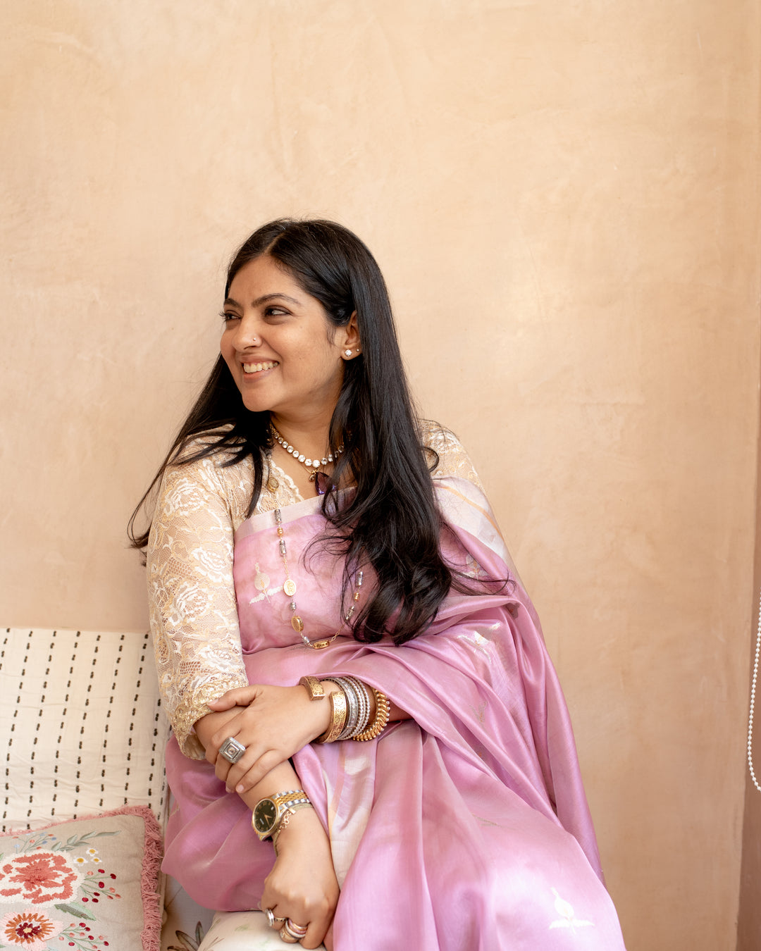 Prisha - Light Pink Silk Tissue Chanderi Saree