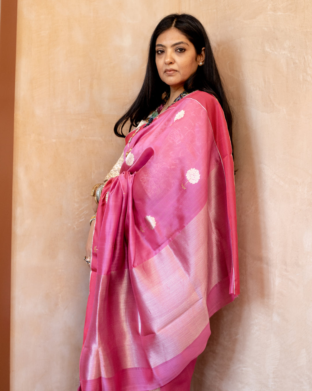 Gauri - Onion Pink Silk Chanderi Saree