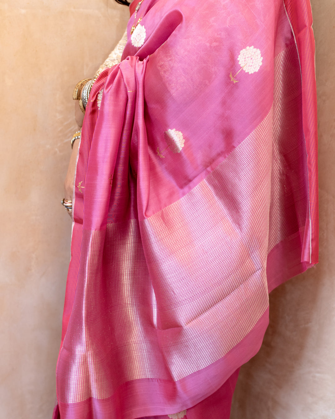 Gauri - Onion Pink Silk Chanderi Saree