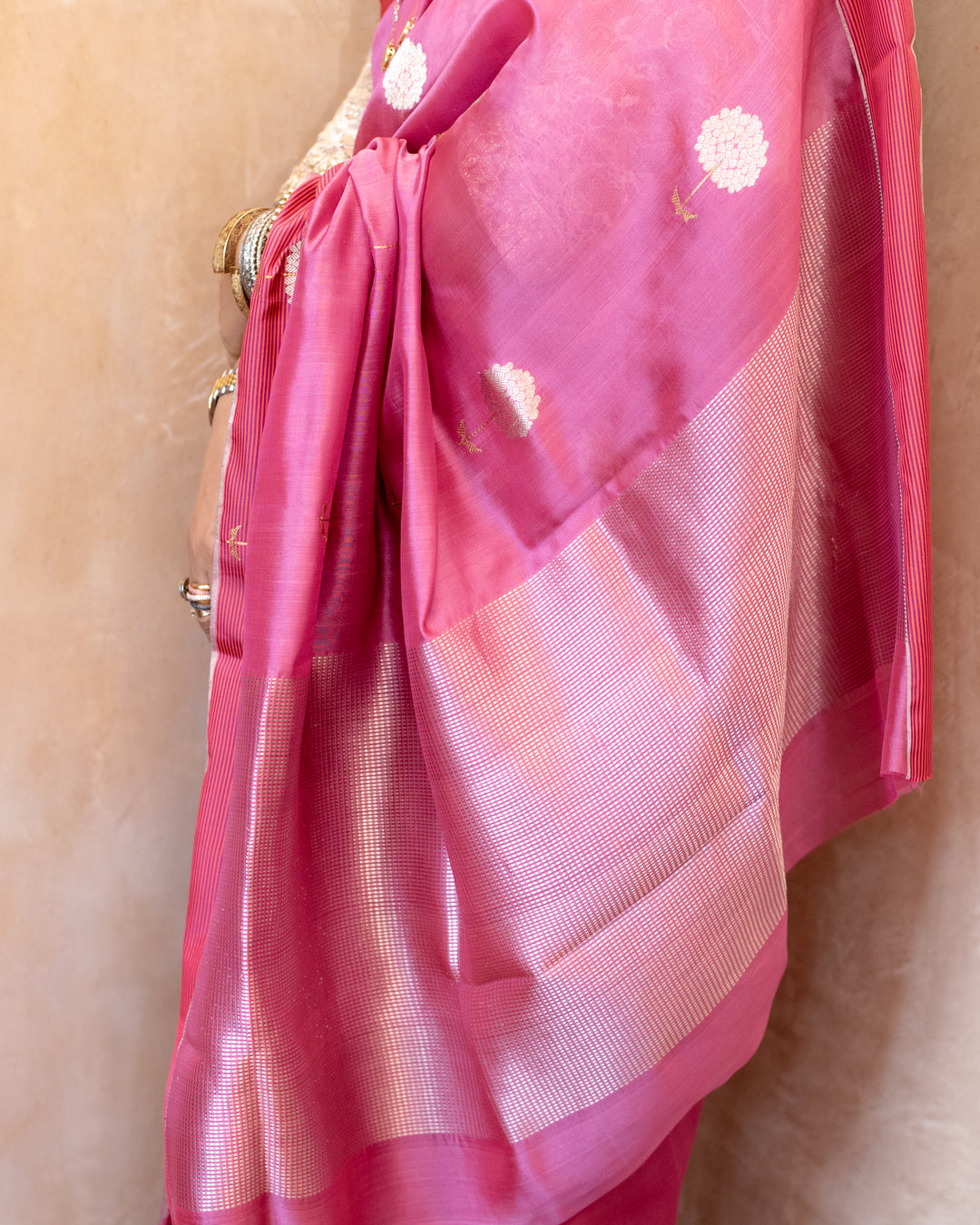 Gauri - Onion Pink Silk Chanderi Saree