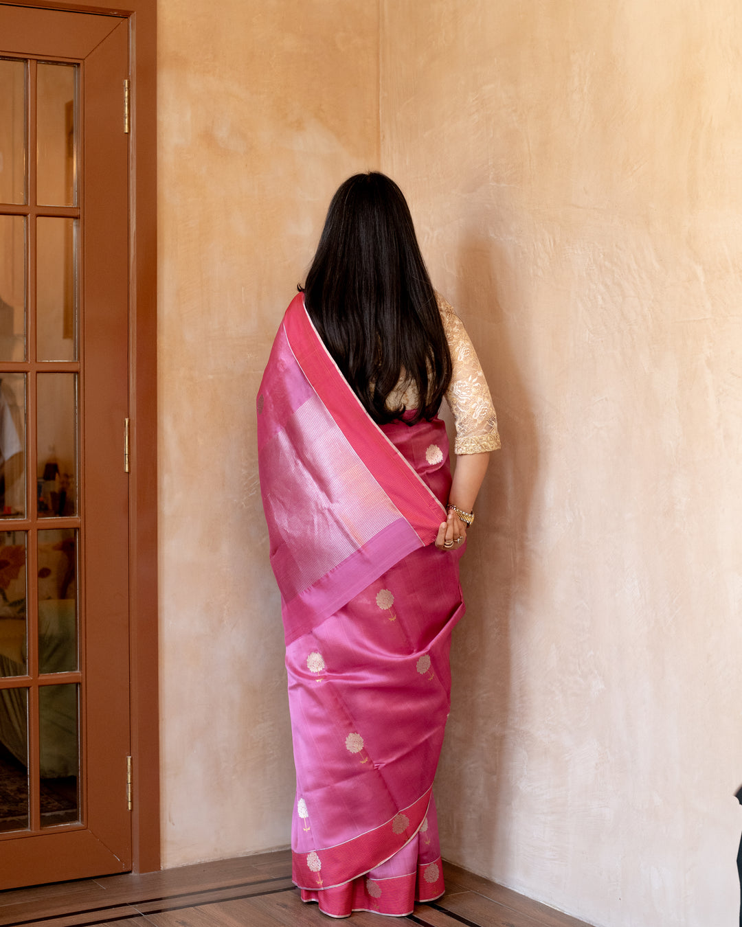 Gauri - Onion Pink Silk Chanderi Saree