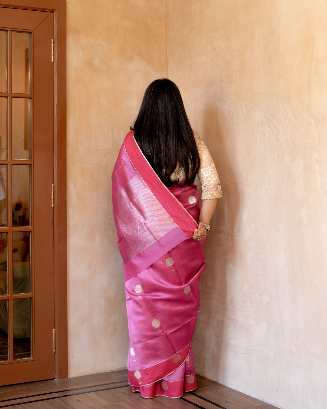 Gauri - Onion Pink Silk Chanderi Saree