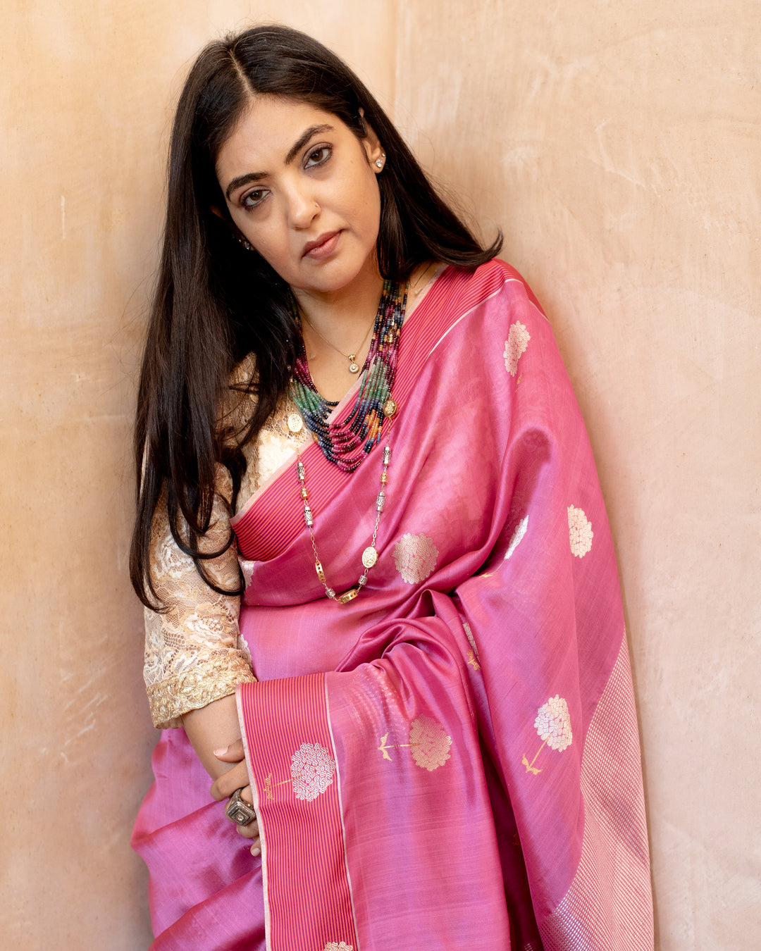Gauri - Onion Pink Silk Chanderi Saree