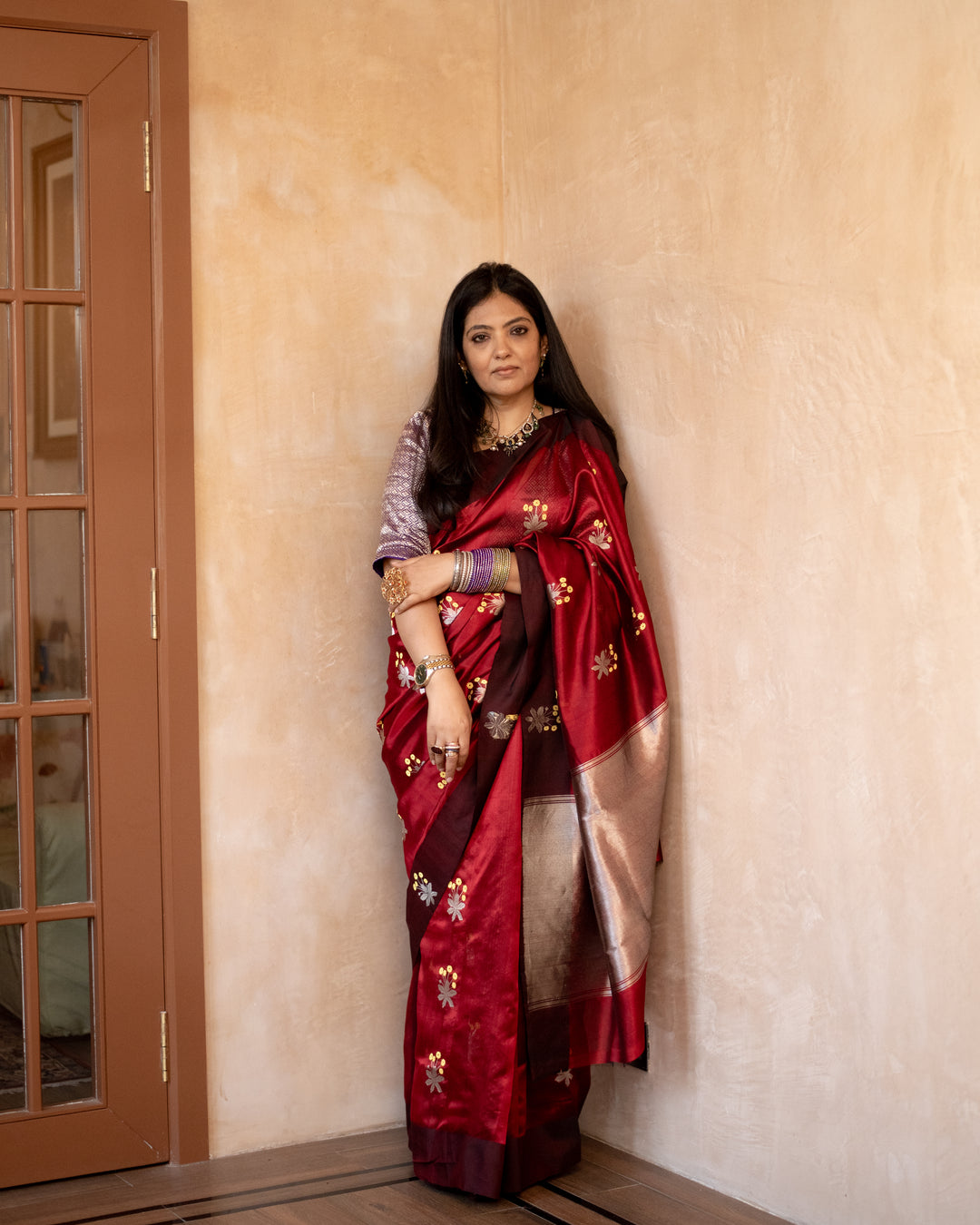 Kaushiki - Deep Red Silk Chanderi Saree