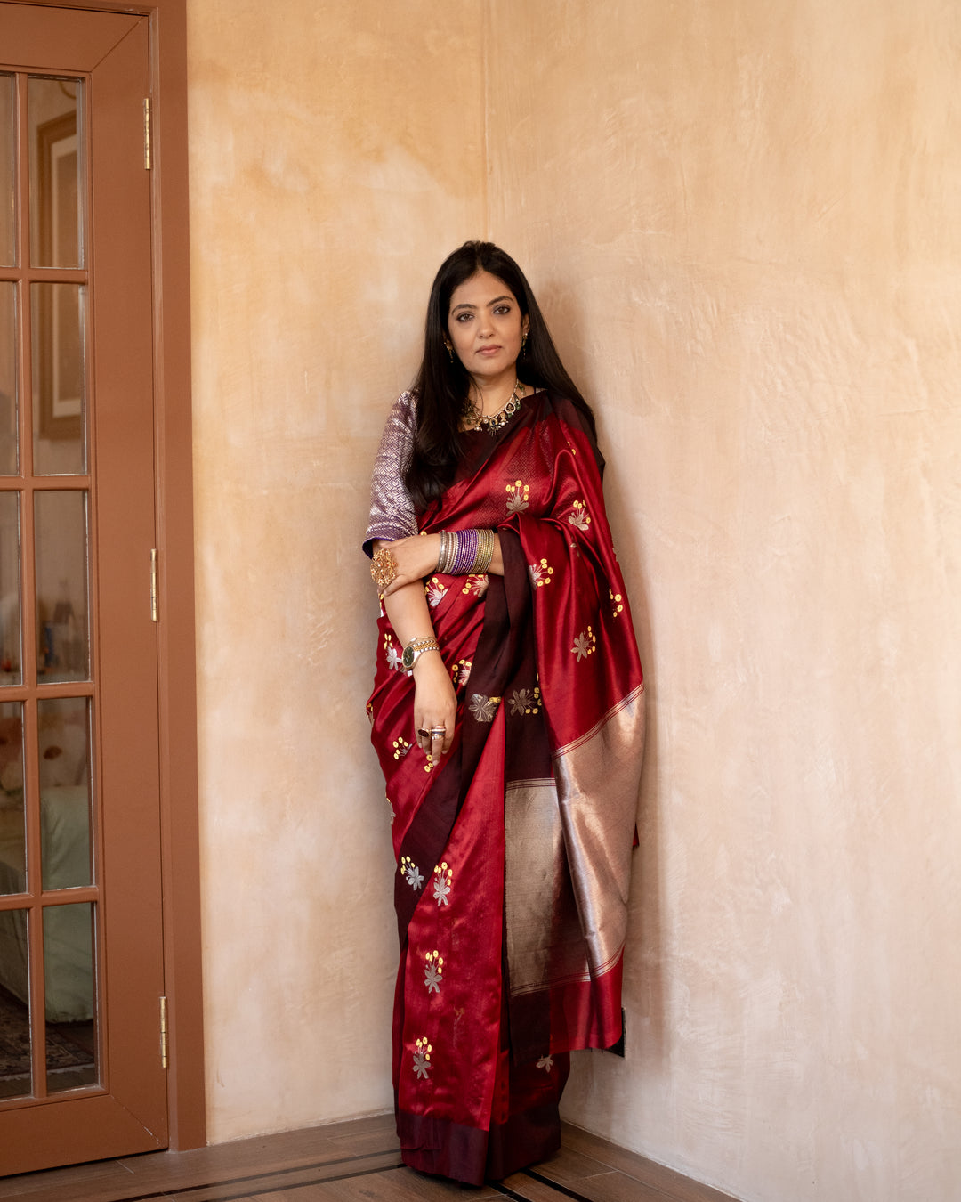 Kaushiki - Deep Red Silk Chanderi Saree