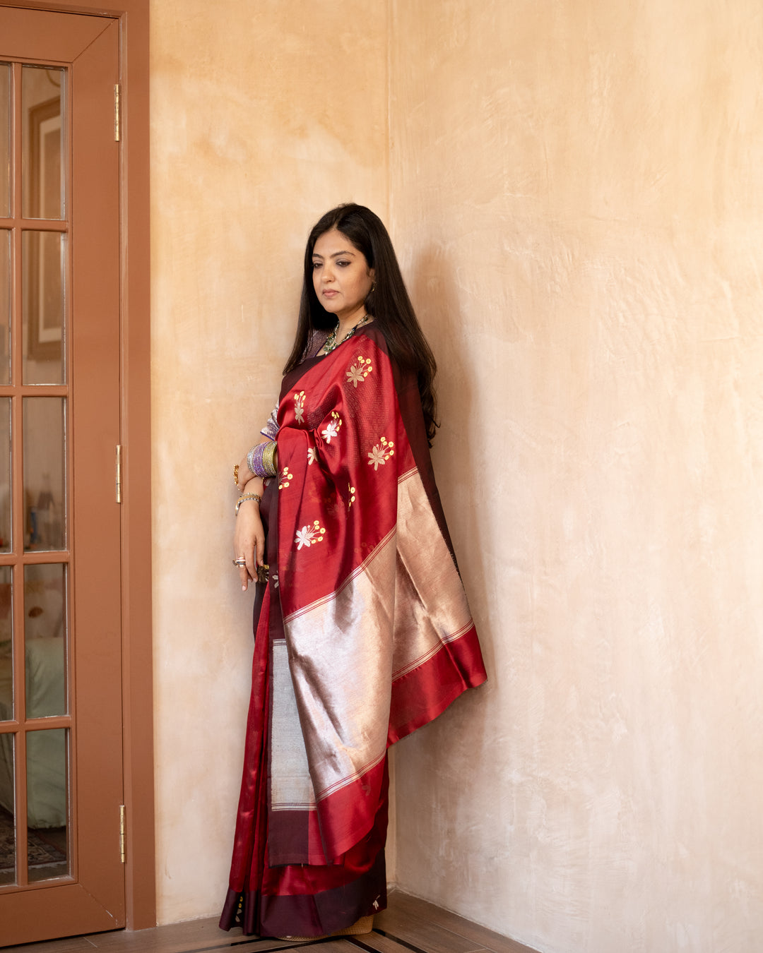 Kaushiki - Deep Red Silk Chanderi Saree