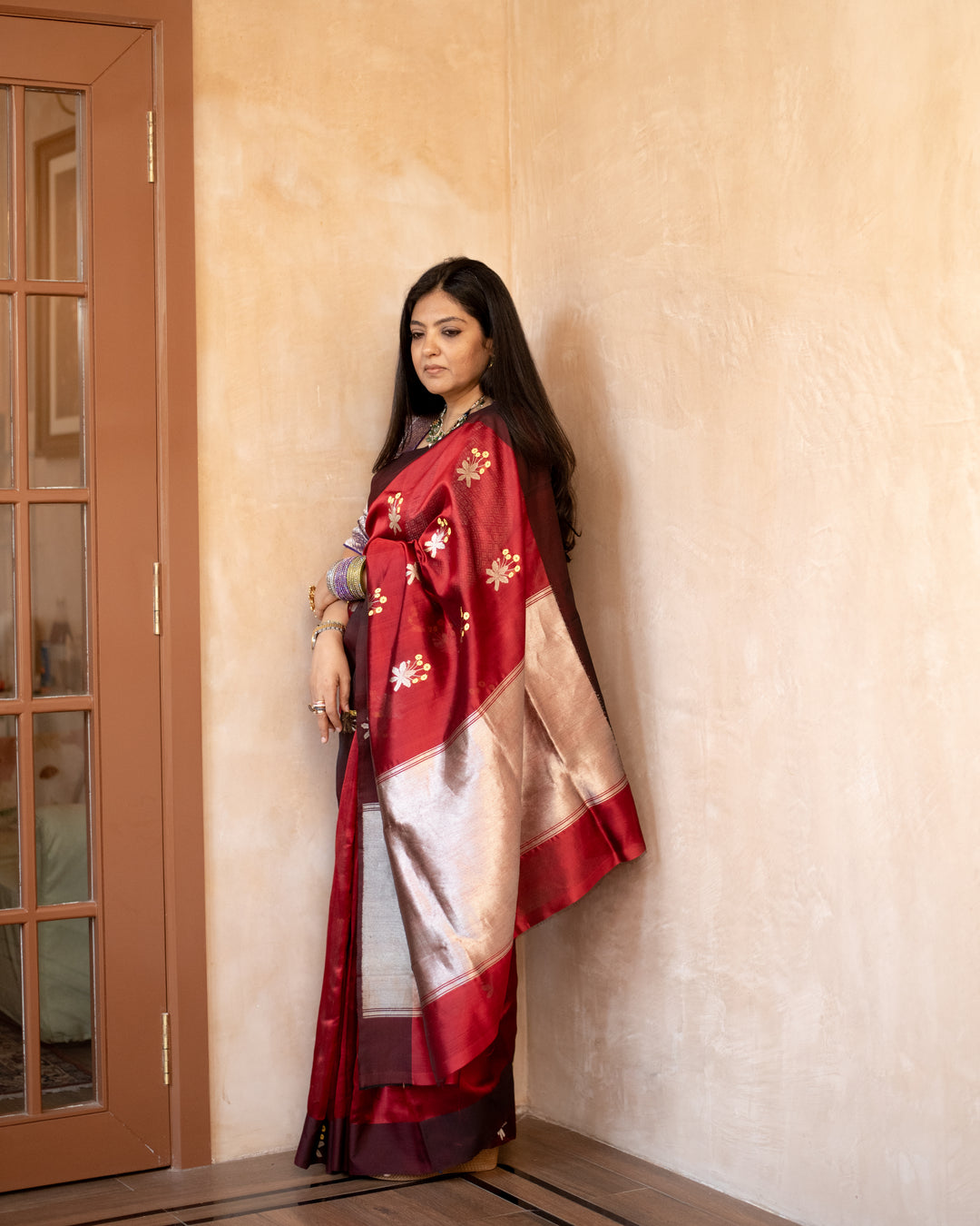 Kaushiki - Deep Red Silk Chanderi Saree