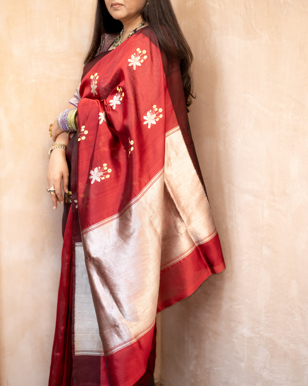 Kaushiki - Deep Red Silk Chanderi Saree