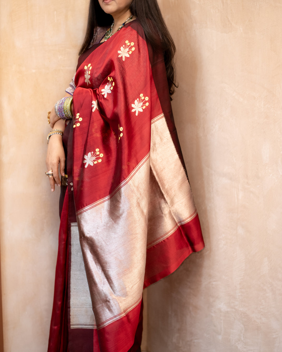 Kaushiki - Deep Red Silk Chanderi Saree