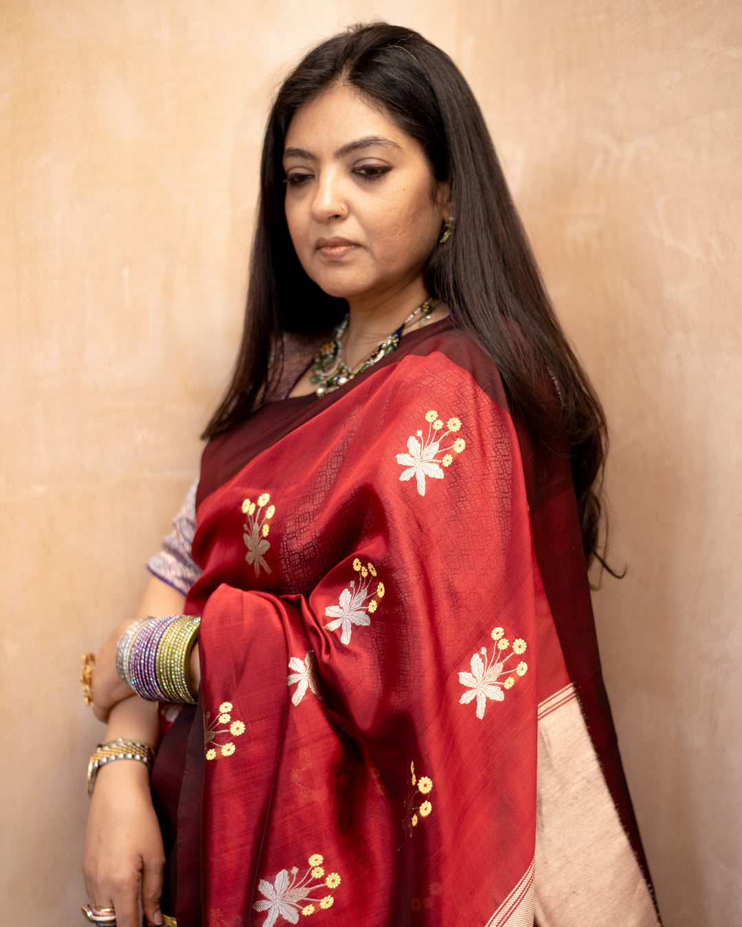 Kaushiki - Deep Red Silk Chanderi Saree