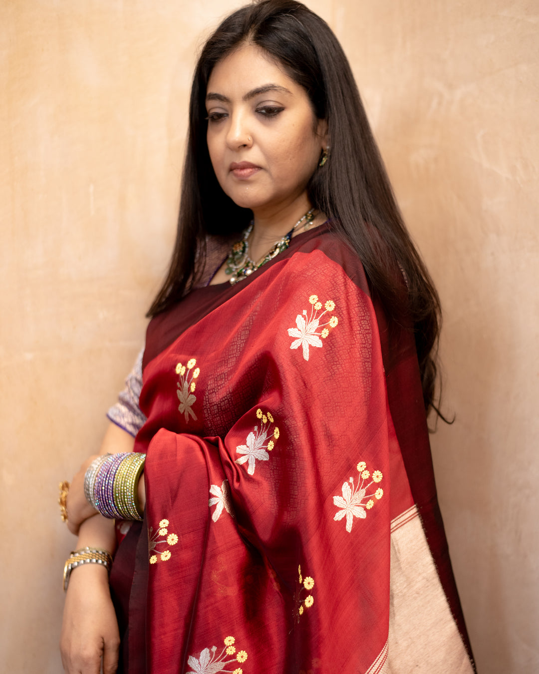 Kaushiki - Deep Red Silk Chanderi Saree