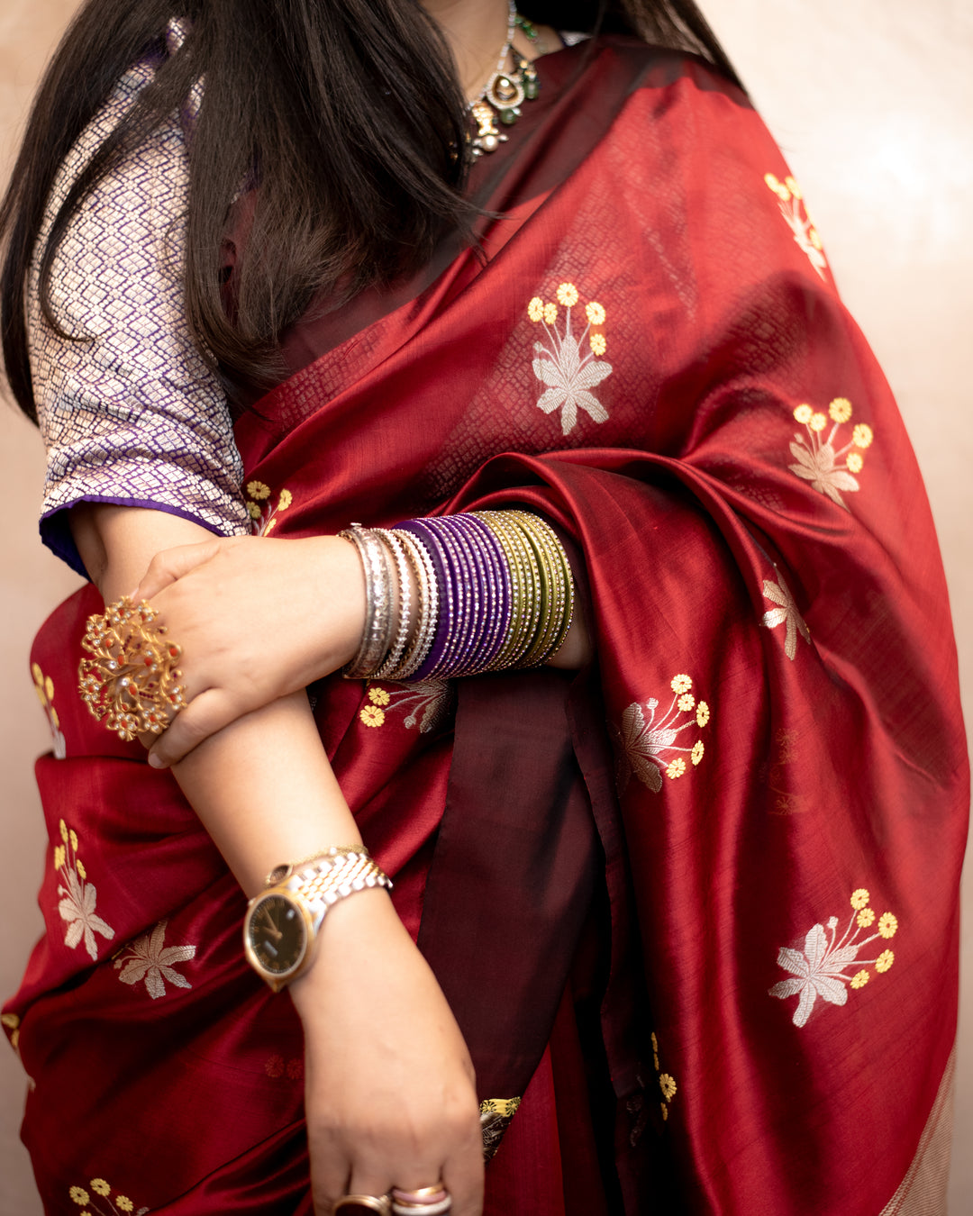 Kaushiki - Deep Red Silk Chanderi Saree