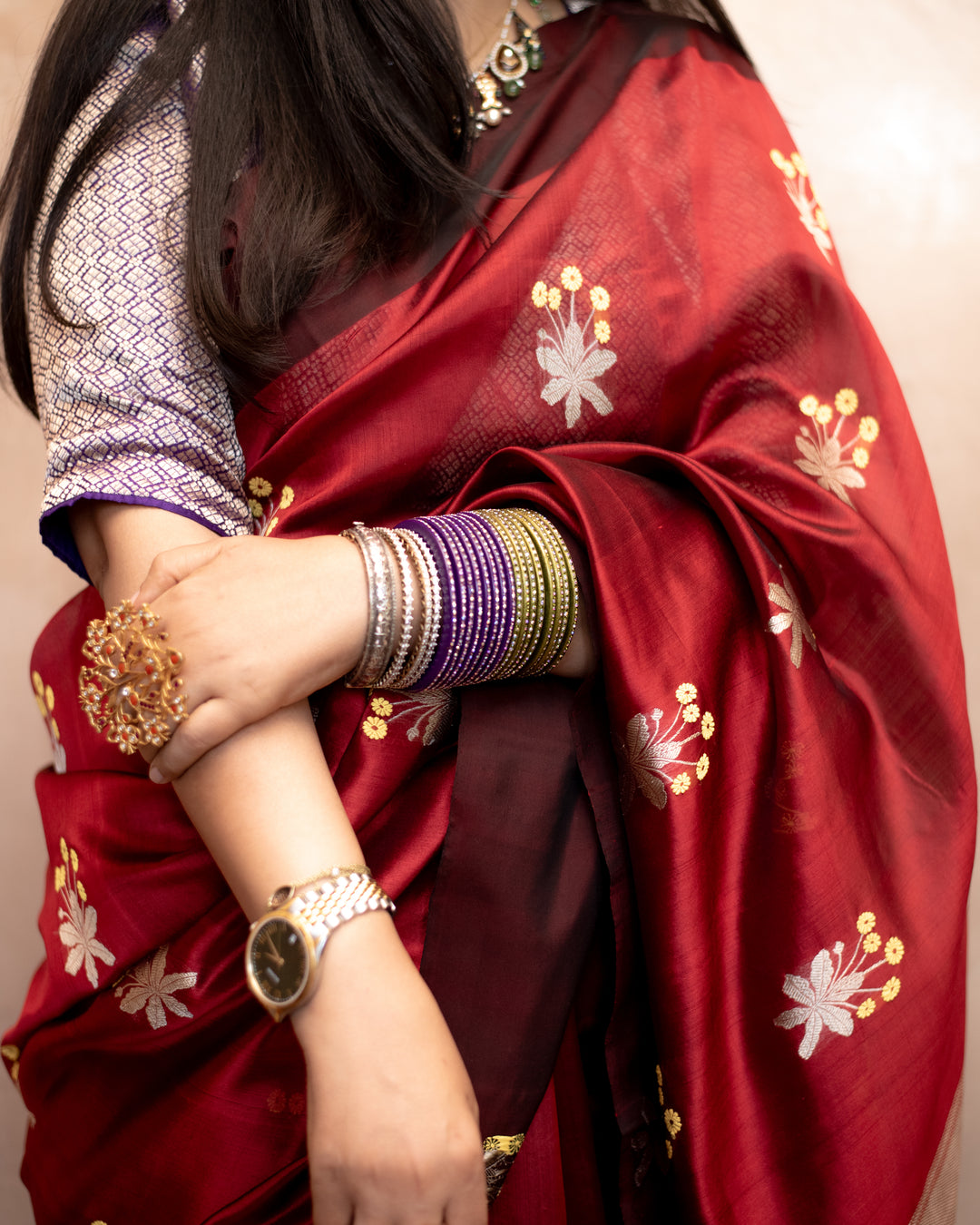 Kaushiki - Deep Red Silk Chanderi Saree