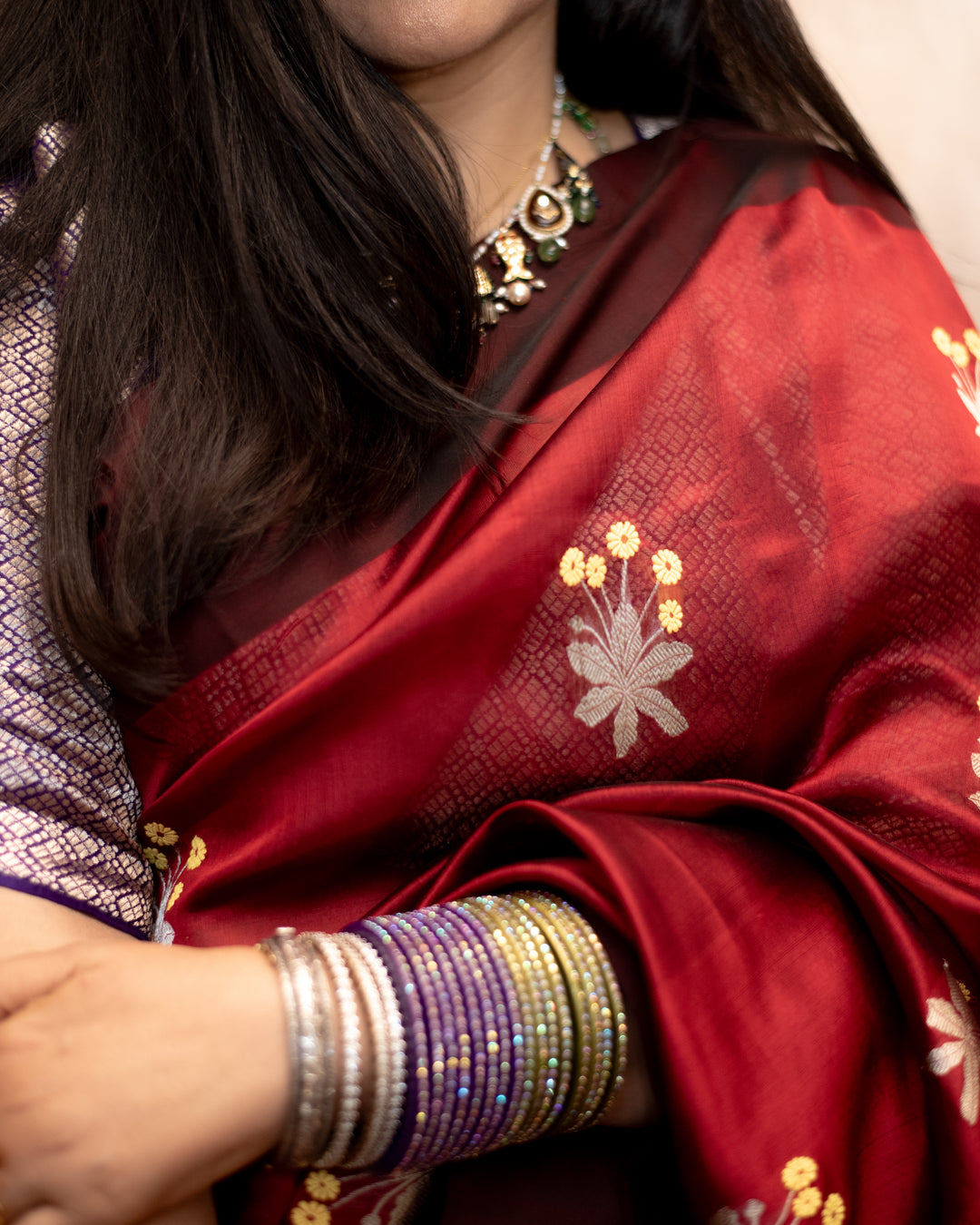 Kaushiki - Deep Red Silk Chanderi Saree