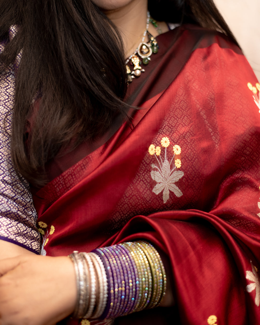 Kaushiki - Deep Red Silk Chanderi Saree