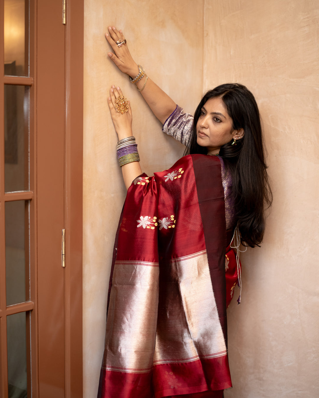 Kaushiki - Deep Red Silk Chanderi Saree