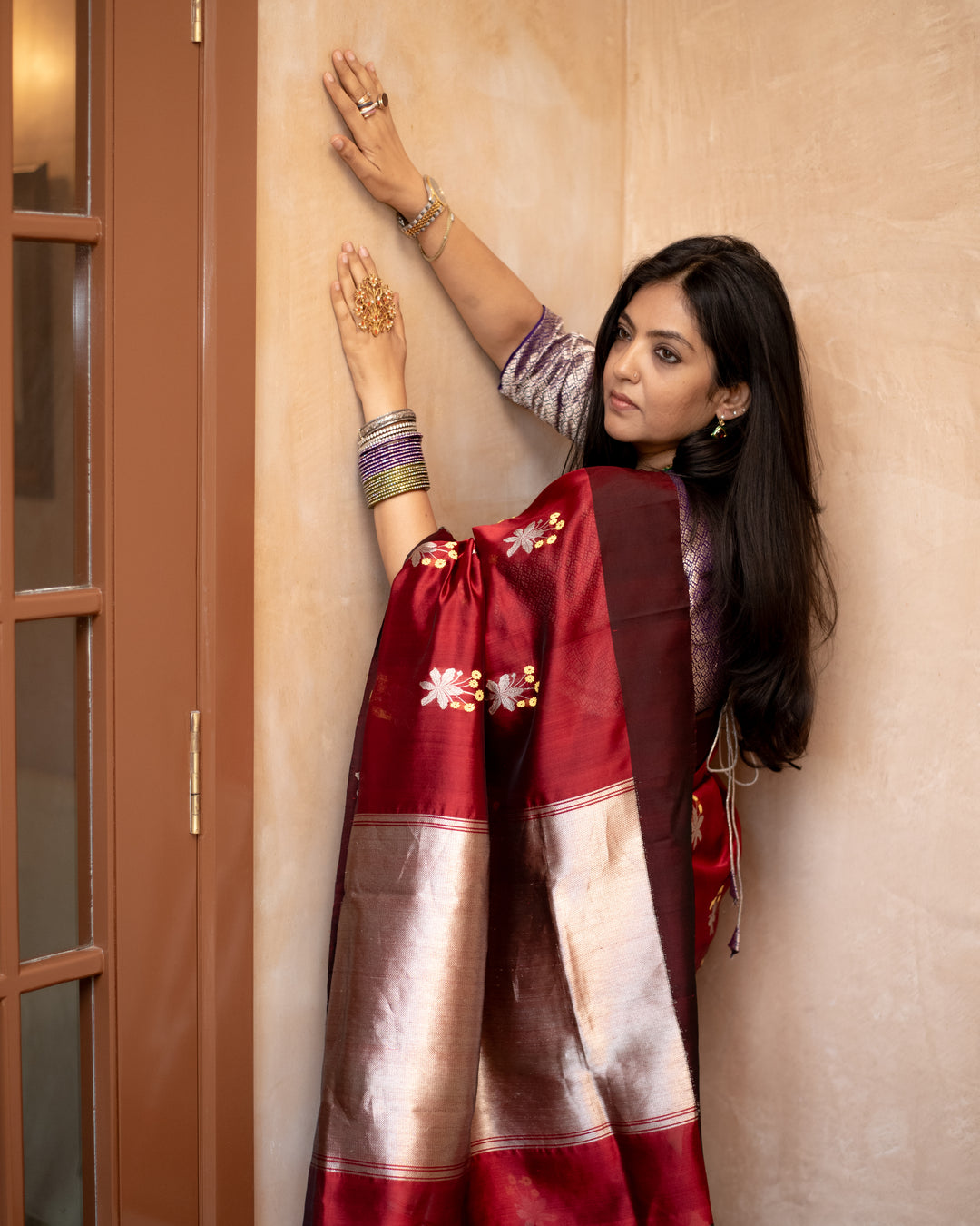 Kaushiki - Deep Red Silk Chanderi Saree