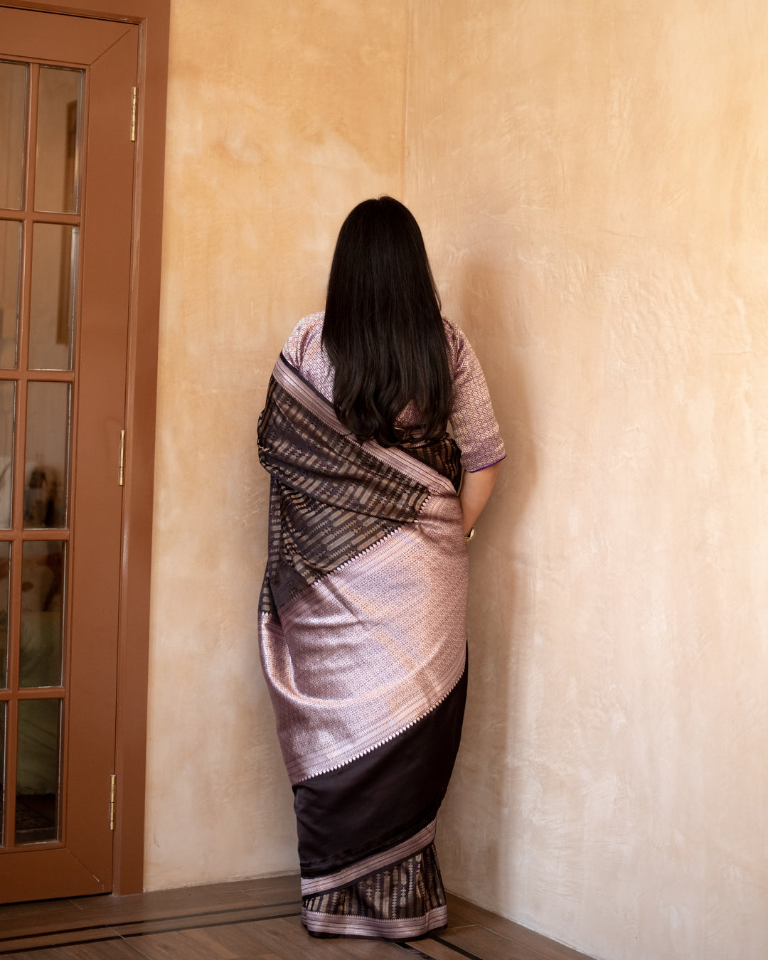Anjana - Mehndi Brown Satin Silk Mashroo Banarasi Saree