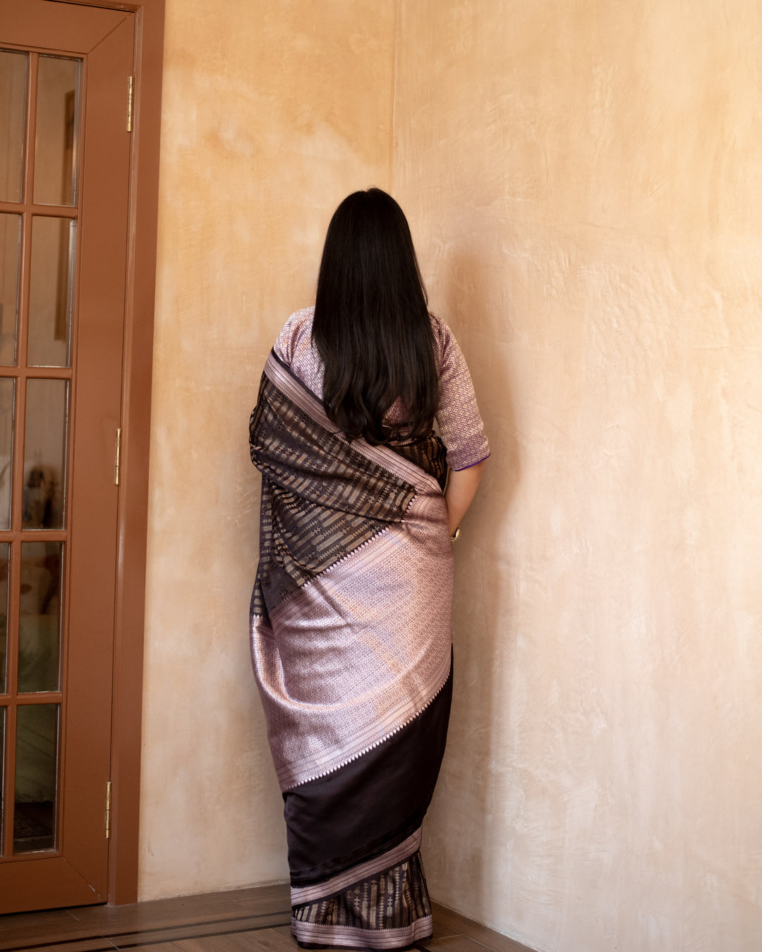 Anjana - Mehndi Brown Satin Silk Mashroo Banarasi Saree